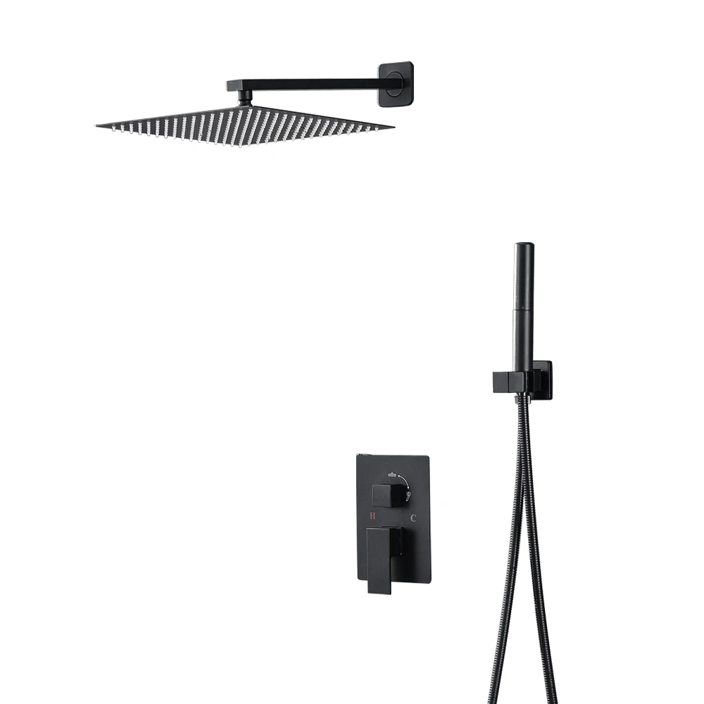 

DQOK High Quality Matte Black Rain Shower 3 Mode Rainfall Concealed Bathroom Shower Set