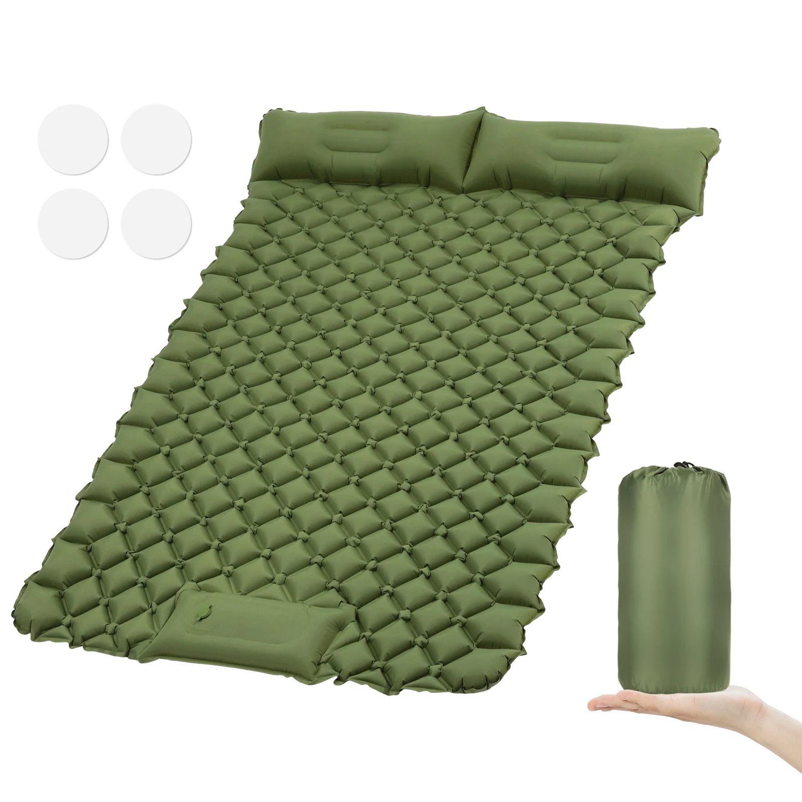 outdoor camping green cozy double with pillow inflatable mattress widening tent sleeping pad suitable for wild camping trips