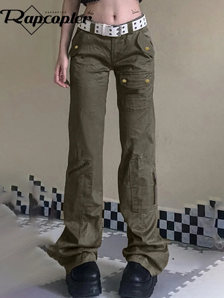 

Женские джинсы-карго с большими карманами y2k, винтажные брюки в стиле гранж, корейские Повседневные базовые джинсы в стиле панк 90-х, джоггеры