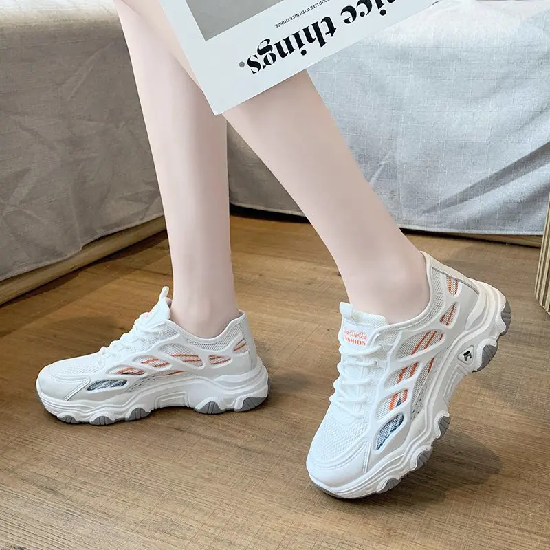 Women's Vulcanize Shoes 2021 Spring Breathable Mesh Casual Walking Shoes Outdoor Comfortable Lace-up Sneakers Shoes for Woman