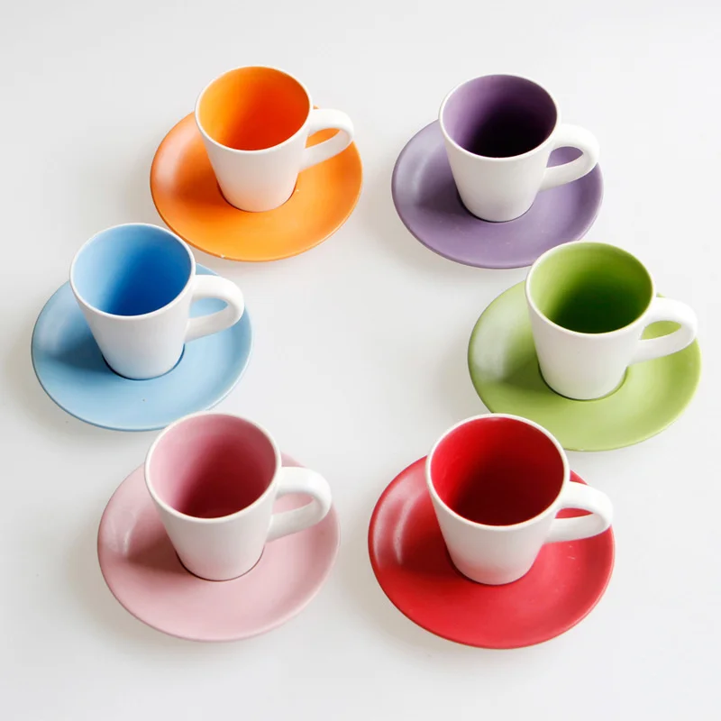 6 Pcs Professional Coffee Cup Set Cafe Tableware Drinkware Macaron Frosted Ceramics Italy Espresso Coffee Cup And Saucer Set