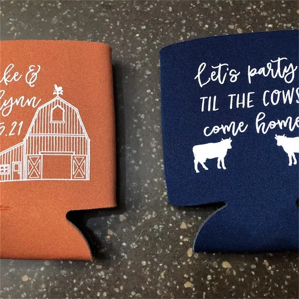 Wedding Favors - Let's Party til the Cows Come Home Barn Farm Rustic Wedding Can Coolers, Southern Wedding Favors, Country Weddi images - 6