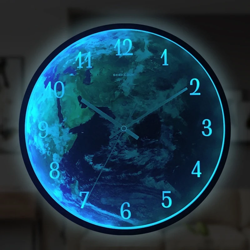 LED Sound And Light Dual Control Luminous Wall Clock Modern Earth Led House Watch Living Room Decorative Hanging Clock LQQ99YH