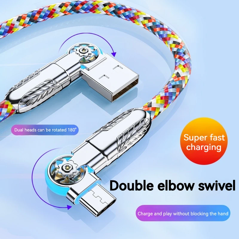 Кабель-удлинитель Usb Type-C с двойным углом 6 А нейлоновой оплеткой