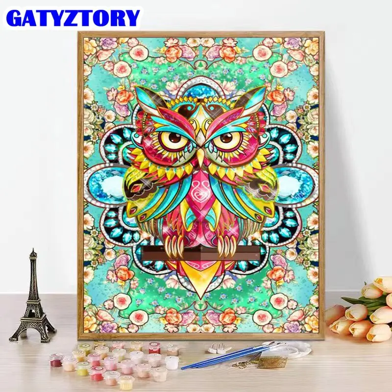 

GATYZTORY Coloring By Number Owl Animal Handpainted Diy Pictures By Numbers Abstract Animal Kits Drawing On Canvas Home Decor