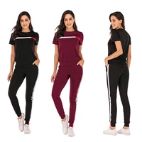 ladies casual two piece summer womens sexy streetwear fashion simple striped t shirt trousers sports suit women