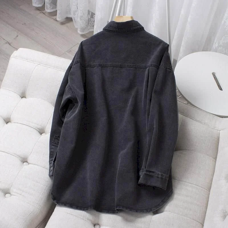 Джинсовые рубашки для женщин винтажная Повседневная однобортная блузка-поло с