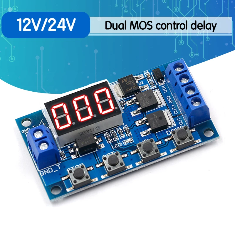 

DC 12V 24V Dual MOS LED Digital Time Delay Relay Trigger Cycle Timer Delay Switch Circuit Board Timing Control Module DIY