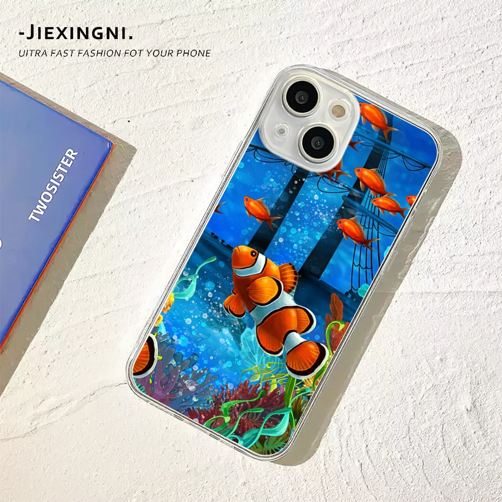 Чехол для телефона Ins с корейской рябью и текстурой Aquaria Lovely Fishes IPhone 15 14 13 12 11