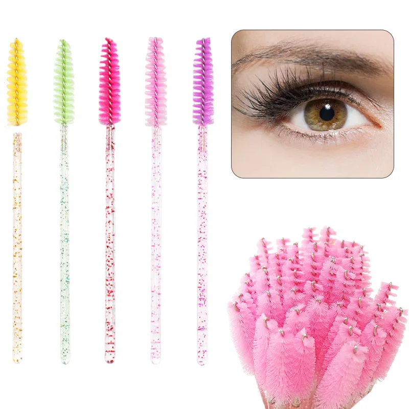 Professional 50 Pcs/Pack Disposable Colorful Eyelash Brush Crystal Rod Mascara Comb Wands Eyelashes Extension Tools