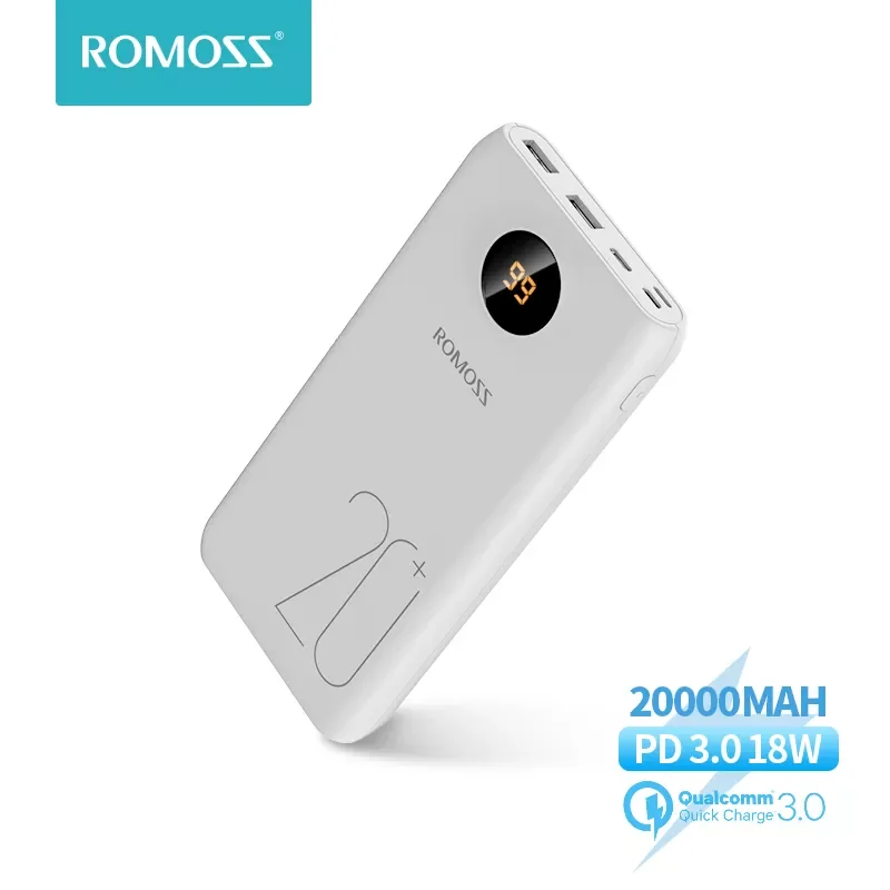 

2023New ROMOSS SW20 Pro Power Bank 20000mAh 18W PD Quick Charge Portable Battery Charger PoverBank With LED Display For iPhone 1
