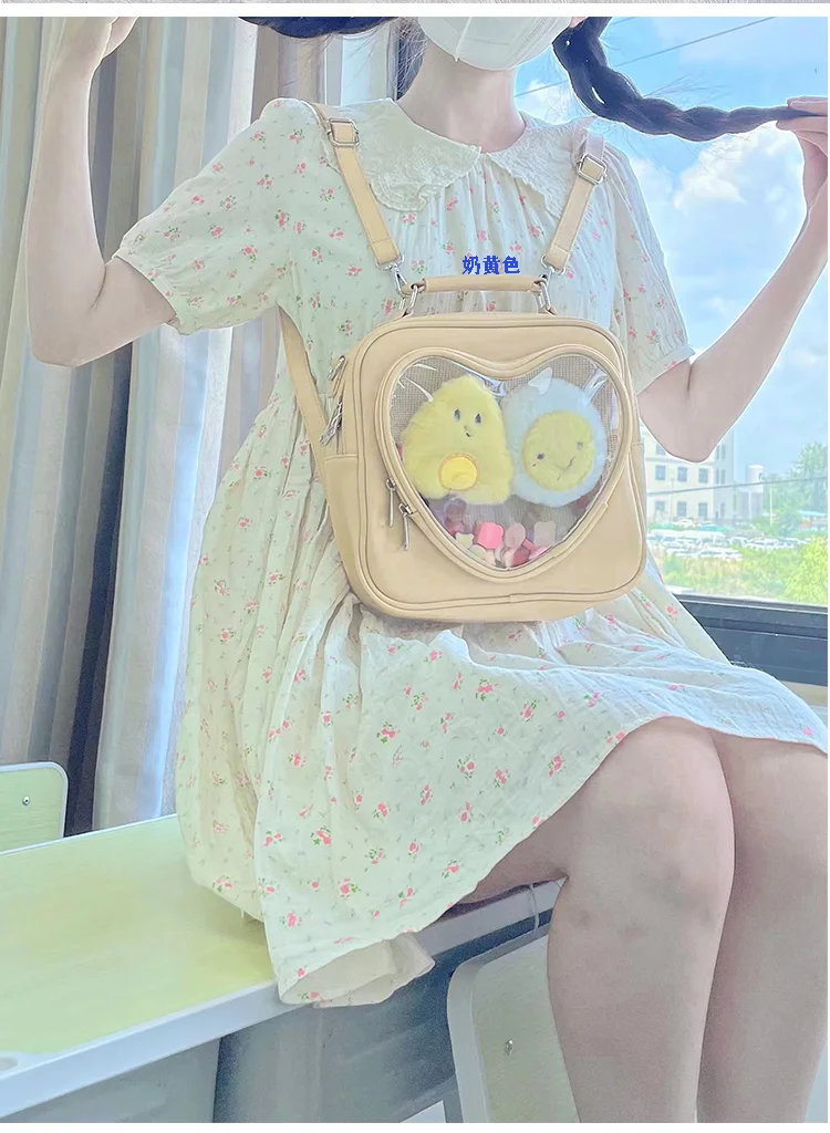 Harajuku JK 3 Ways Ita Handbag with Clear Pocket Women School Totes Kawaii Shoulder Bag for Teenager Girls Cute Ita Bag Insert images - 6