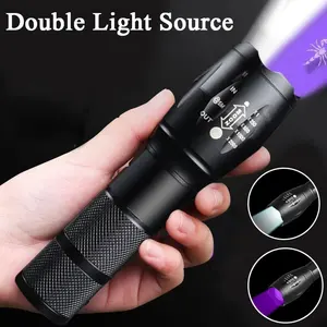 Imported Purple White Dual Light Flashlight LED Ultraviolet Torch Zoom Retractable Flashlight Lamp Fluorescen