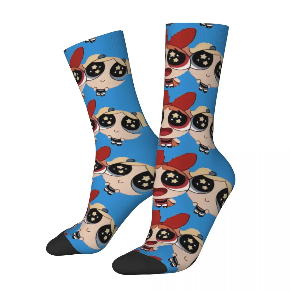 

Funny Crazy compression Sock for Men Trio Hip Hop Harajuku Powerpuff Girls Happy Seamless Pattern Printed Boys Crew Sock