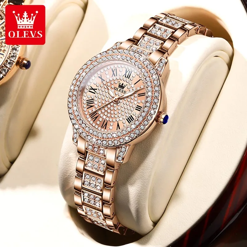 OLEVS Quartz Watch 2023 Brand New Women Watch Luxury Diamond Case Rose Gold Casual Clock Womens Watches Waterproof Shockproof