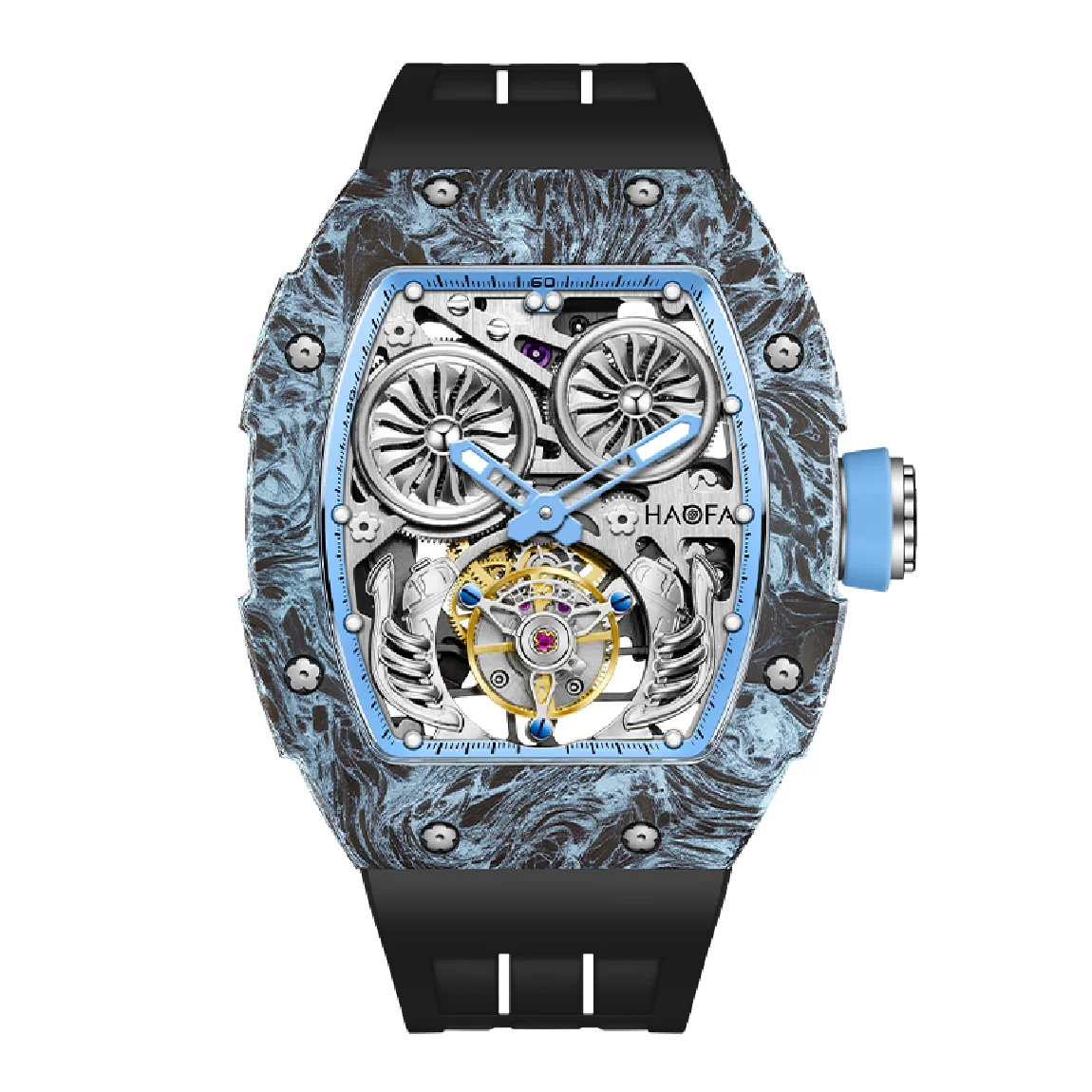 

Haofa Tourbillon Watch For Men Sapphire Double Spring Diver Automatic Mechanical Men Watch Carbon Fiber Luxury Clock 1922