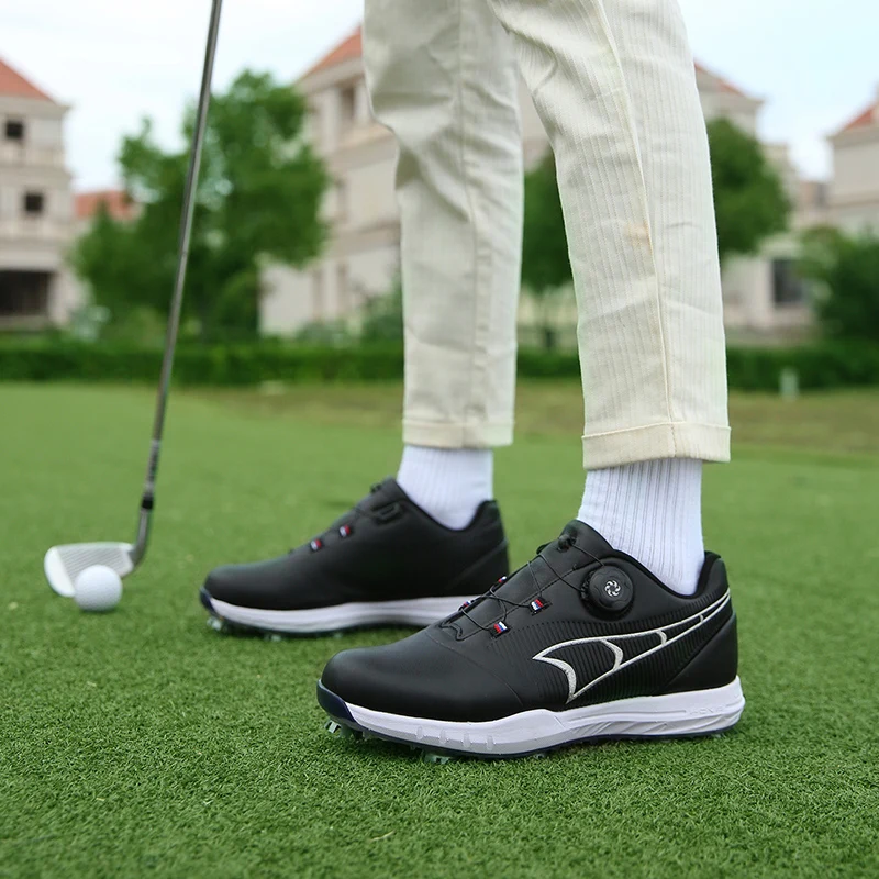 Men Golf Shoes Leather Waterproof Spikes Non-slip Outdoor Golf Training Sports Sneakers Plus Size