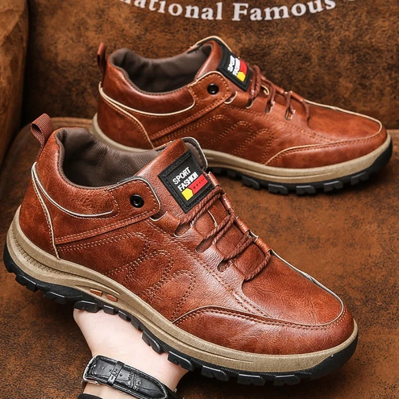 

Men Boots Leather Autumn Winter Keep Warm Ankle Boots Indestructible High Top Platform Sneakers Military Botas Non-slip Footwear