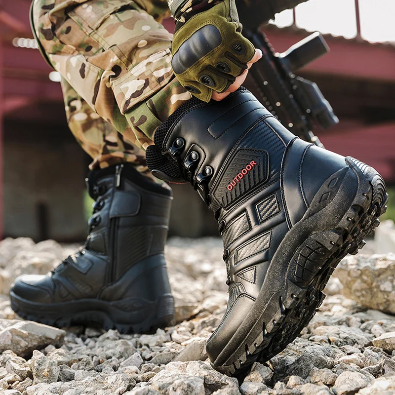 High Top Lace Up Military Boots Winter Outdoor Non-slip Hiking Shoes Comfortable Jungle Combat Boots Wear-resistant Men's Shoes