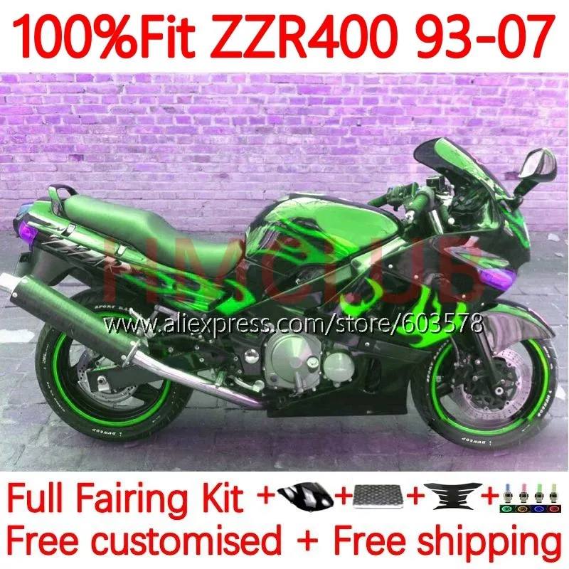 

Инъекция для KAWASAKI NINJA ZZR 400 ZZR400 1993 1995 1996 1997 ZZR-400 00 01 02 05 06 07 обтекатель 83No. 1998 зеленый blk