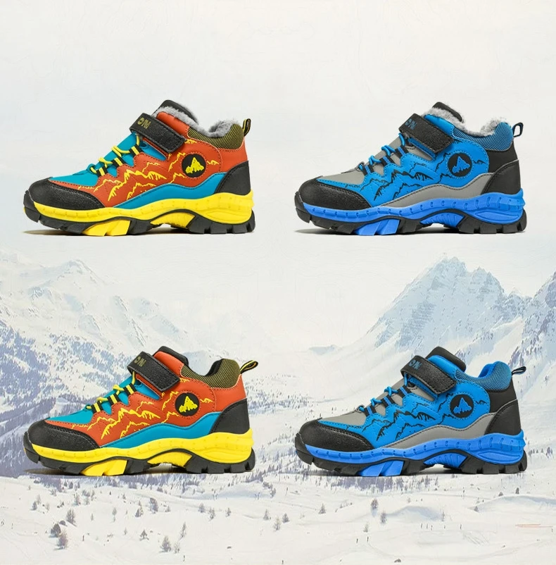 Children Fashion Shoes Boys Non-slip Paw Winter Warm Fur Snow Tactical Leather Sneakers Kids Outdoor Footwear Padded Boot Rubber