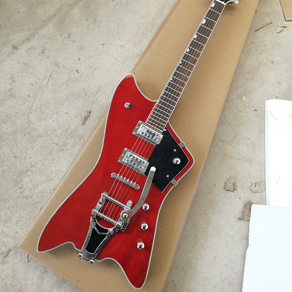 

6-струнная красная электрическая гитара с большой подставкой Tremolo из палисандра, настраиваемая
