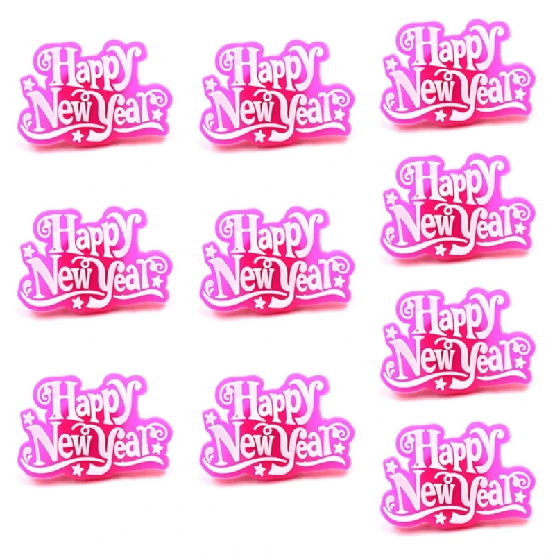 

10Pcs Glowing Happy New Year Lapel Pins LED Light Up Flashing Brooches Badge Festive Christmas Party Favor Decoration