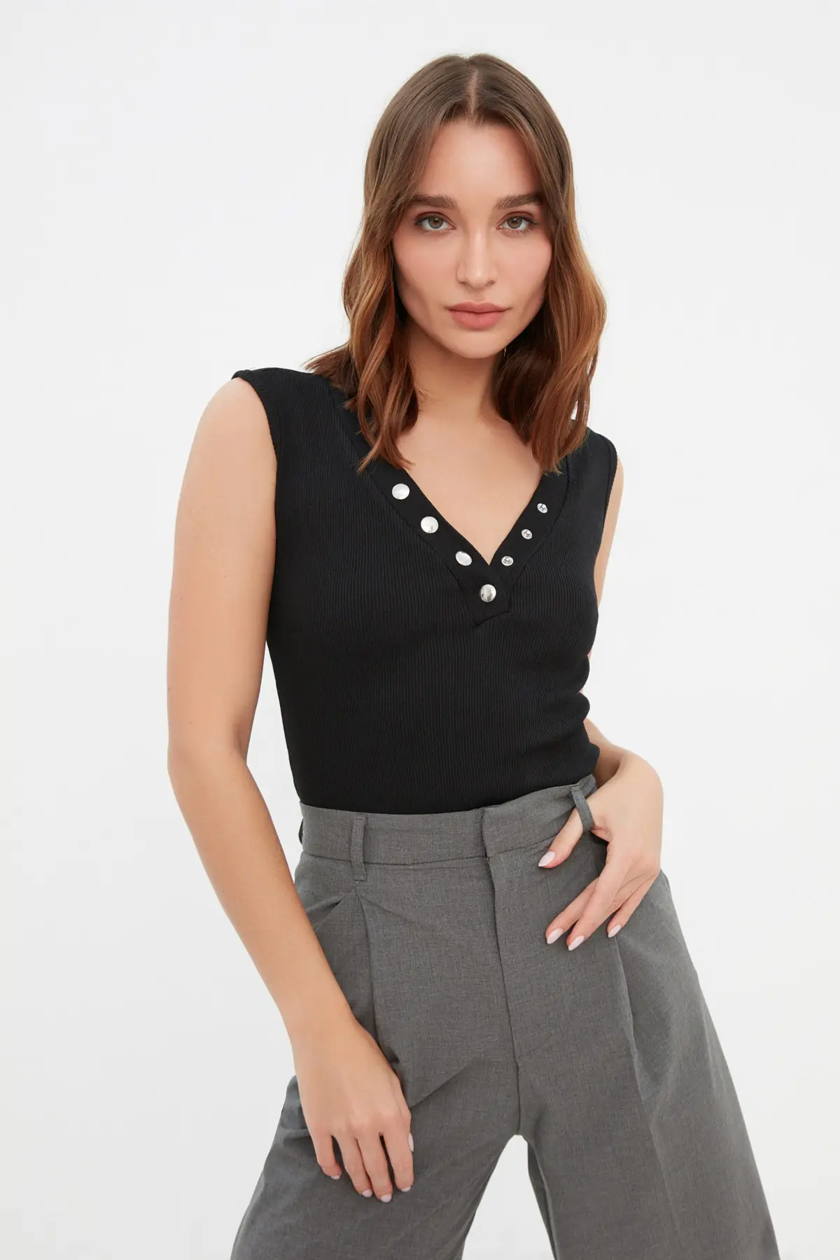 

Women's Bodysuit Button Detailed V-Neck Snap Knitted Rompers Jumpsuits Sexy Sheath Skinny Summer Streetwear Outfits Overalls