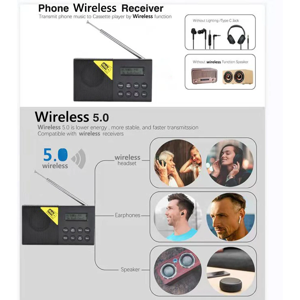 Портативный цифровой радиоприемник DAB/DAB +/FM 3 5 мм стерео Bluetooth будильник с