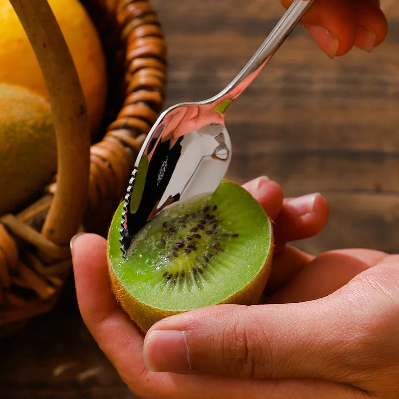 

Stainless Steel Kiwi Mango Spoon Serrated Edge Fruit Scraping Mud Cutting Tool Utensils Baby Food Processer Kitchen Accessories