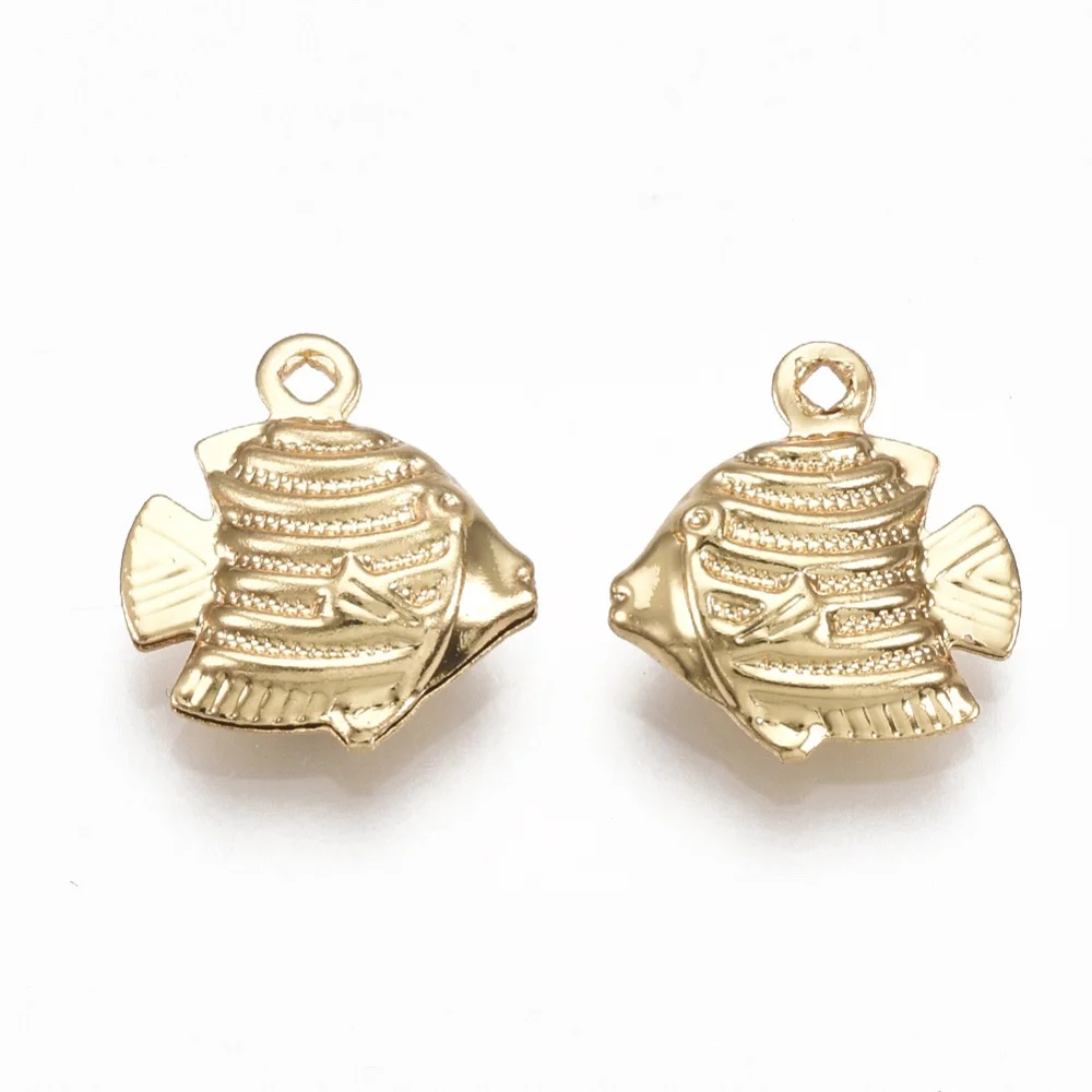 

2-10pcs Brass Charms Fish Real 18K Gold Plated 13x12x4mm Hole: 1mm