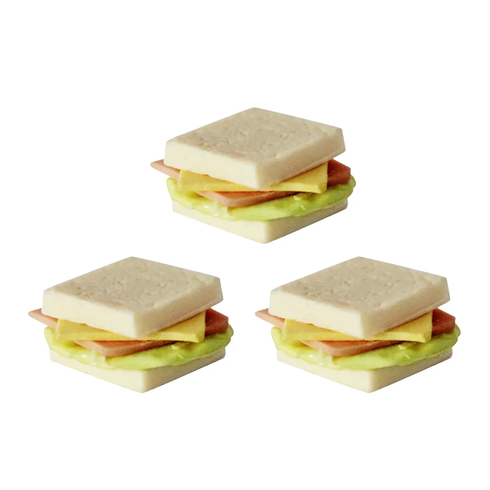 

3 Pcs Toy Food Mini Sandwiches Dollhouse Miniature Models Ornaments Resin Decor