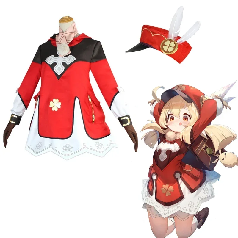 Cosbao Klee Косплей Костюм Игра Genshin Impact Женщина Хэллоуин Карнавал Красное Платье Лоли