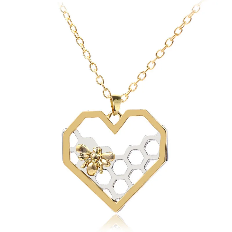 

Bee Necklace Honeycomb bee Pendant Necklaces for Women for Her Beehive Love Heart Necklace