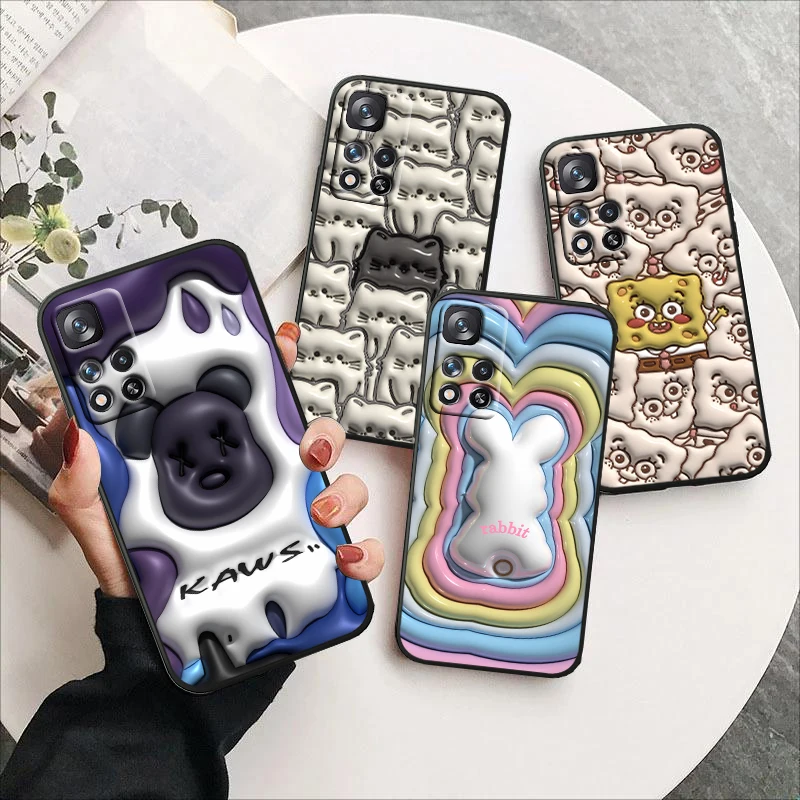 

3D Vision Rabbit Naive Cute For Redmi Note12 Pro Plus 11 11T 10 9 8 Pro Lite Pro Max 5G 4G Silicone Soft Black Phone Case