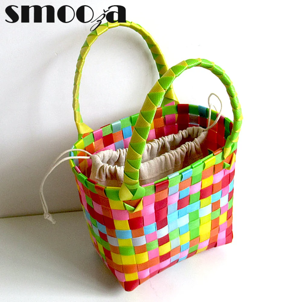 

Cute PVC Women Bucket Bag Canday Small Woven Handbag Plastic Vegetable Basket Bags Basket Beach Bags 2023 Bags