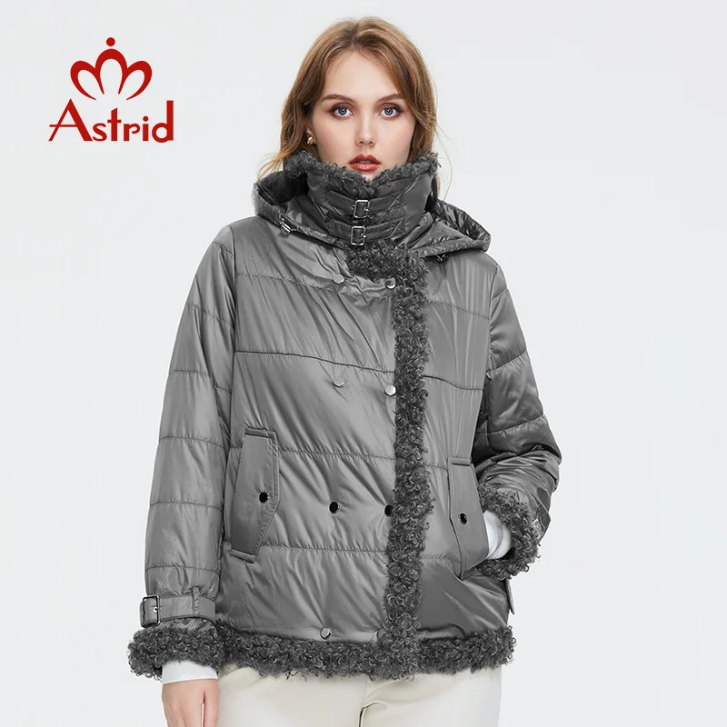 

Astrid 2022 Collection women's Autumn winter jacket Short Lamb wool Female Fashion warm Parka Thin cotton Women Coat AM-9775