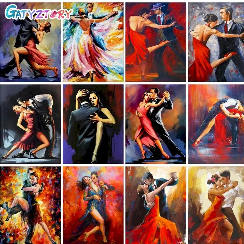 

GATYZTORY 60X75cm Oil Painting By Numbers Double Dance DIY Paint By Numbers On Canvas Home Decor Frameless Digital Painting