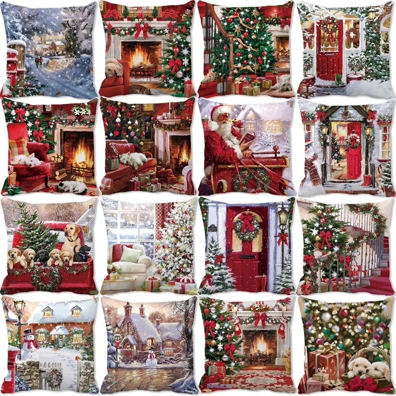 

Merry Christmas Decorations for Home Xmas Cushion Cover Christmas Ornament Pillowcase Natal Navidad 2023 New Year Gifts 45x45cm