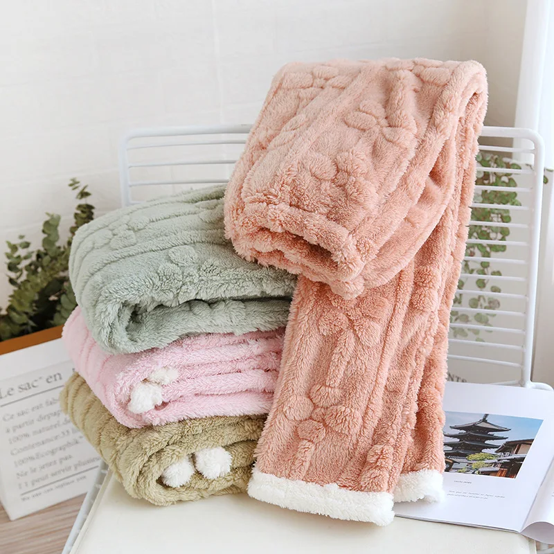 

Sleep Bottoms Flannel Pants Autumn Winter Home Loose Casual Fashion Solid Pajamas Elastic Waist Female Clothing