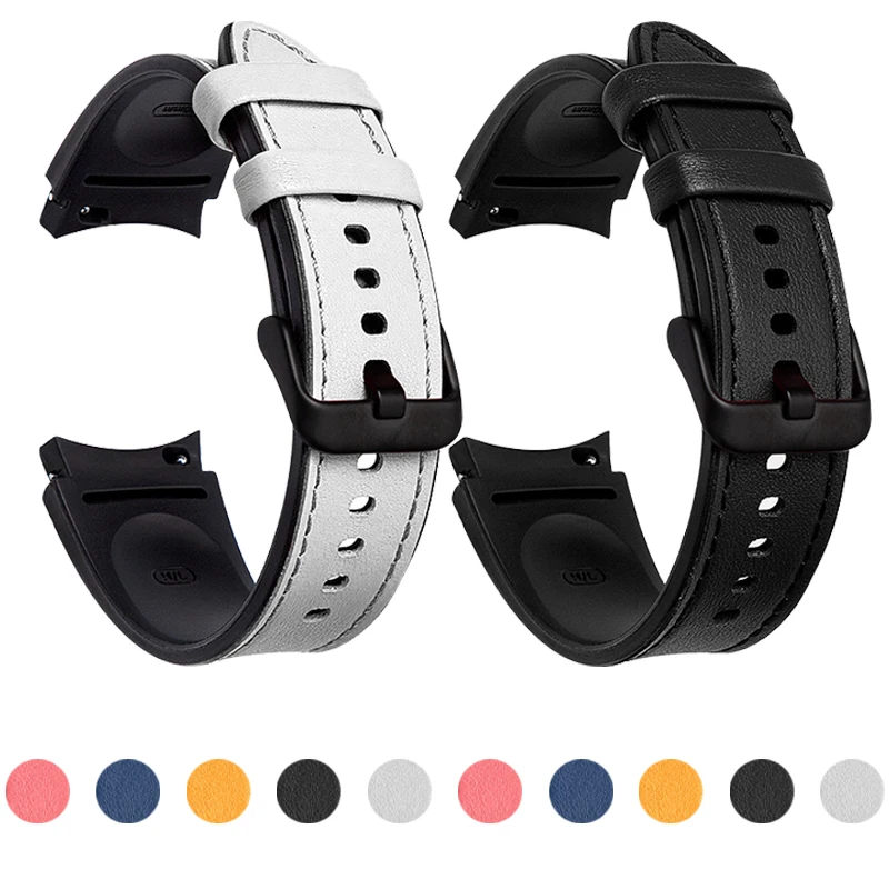 

Leather Silicone Strap For Samsung Galaxy Watch 4 Classic 46mm 42mm Galaxy Watch 4 44mm 40mm No Gaps Replacement Bands Bracelet