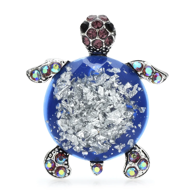 

Wuli&baby Cute Swimming Turtle Brooches For Women Unisex Lovely Rhinestone Blue Animal Party Casual Brooch Pin Gifts
