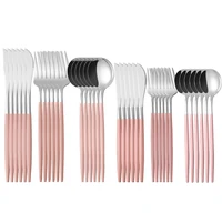 colorful cutlery set stainless steel dinnerware set pink kitchen mirror silver tableware set knife fork spoon dishwasher safe
