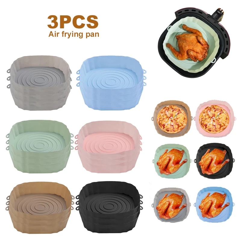 Купи 3/1pcs Silicone Air Fryers Oven Baking Tray Pizza Fried Chicken Airfryer Silicone Basket Reusable Airfryer Pan Liner Accessories за 143 рублей в магазине AliExpress
