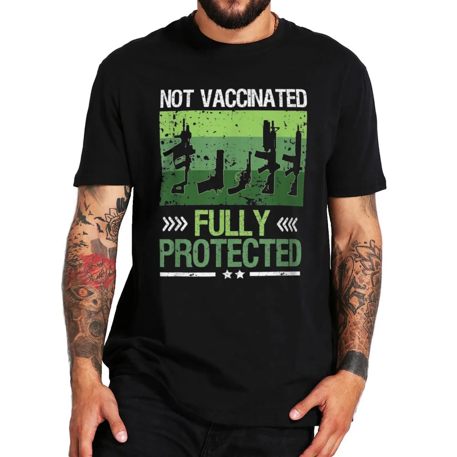 

Retro Not Vaccinated Fully Protected T Shirt Funny Gun Vaccine Vintage T-shirts Premium 100% Cotton Soft Men's Clothing EU Size