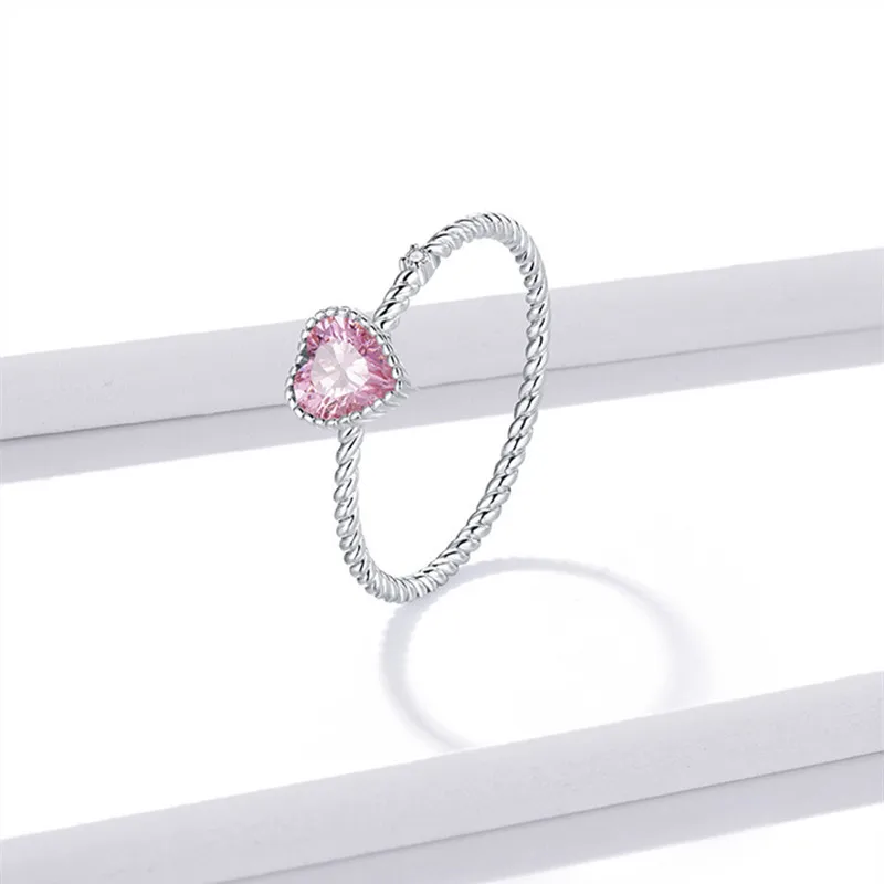 

Sterling Silver Pink Zircon Love Ring S925 Silver Heart Fashion Ring Jewelry
