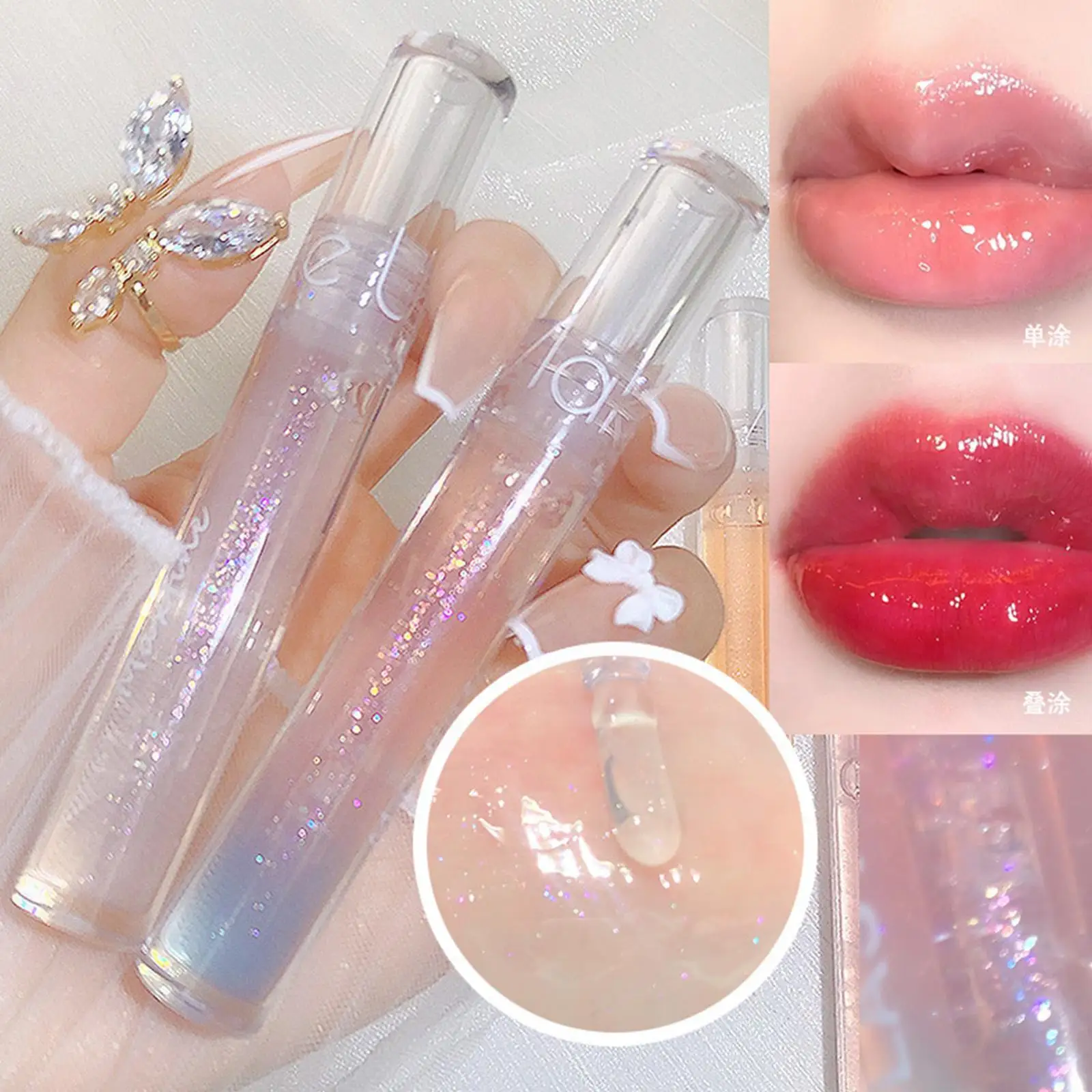 

High Shine Lip Gloss Natural Long Lasting Non-sticky Liquid Moisturizing Color Lipstick Watery Plumper Shimmer Lip