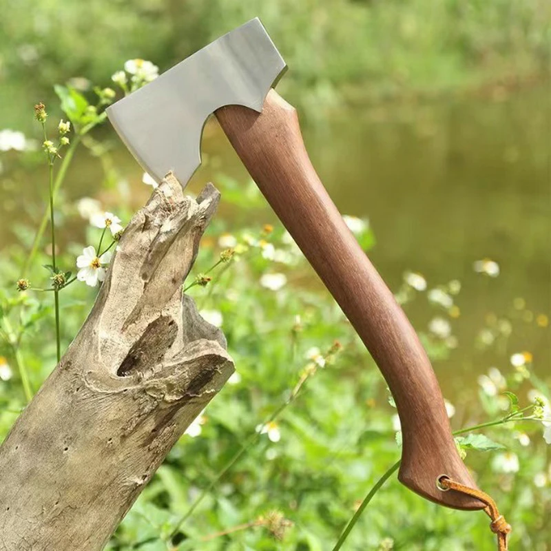 Тактический топор для кемпинга TRSKT походный с деревянной ручкой и кожаным