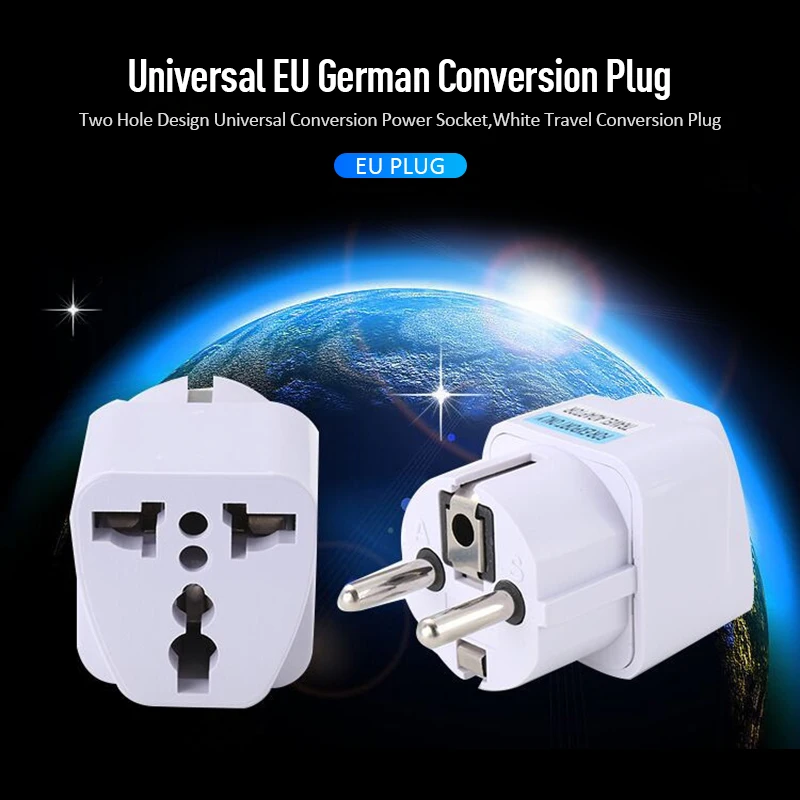 

Universal EU Plug Adapter American AU UK US To EU Euro AC Travel German Conversion Two Hole Design Converter Power Socket