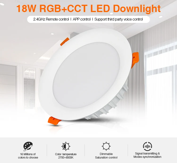 Фото Miboxer FUT065 Светодиодный панельный светильник 18 Вт RGB + CCT AC 100 В-240 В Внутреннее освещение Точечный светодиодный светильник Потолочные светильники Пульт дистанционного управления и управление через приложение №2